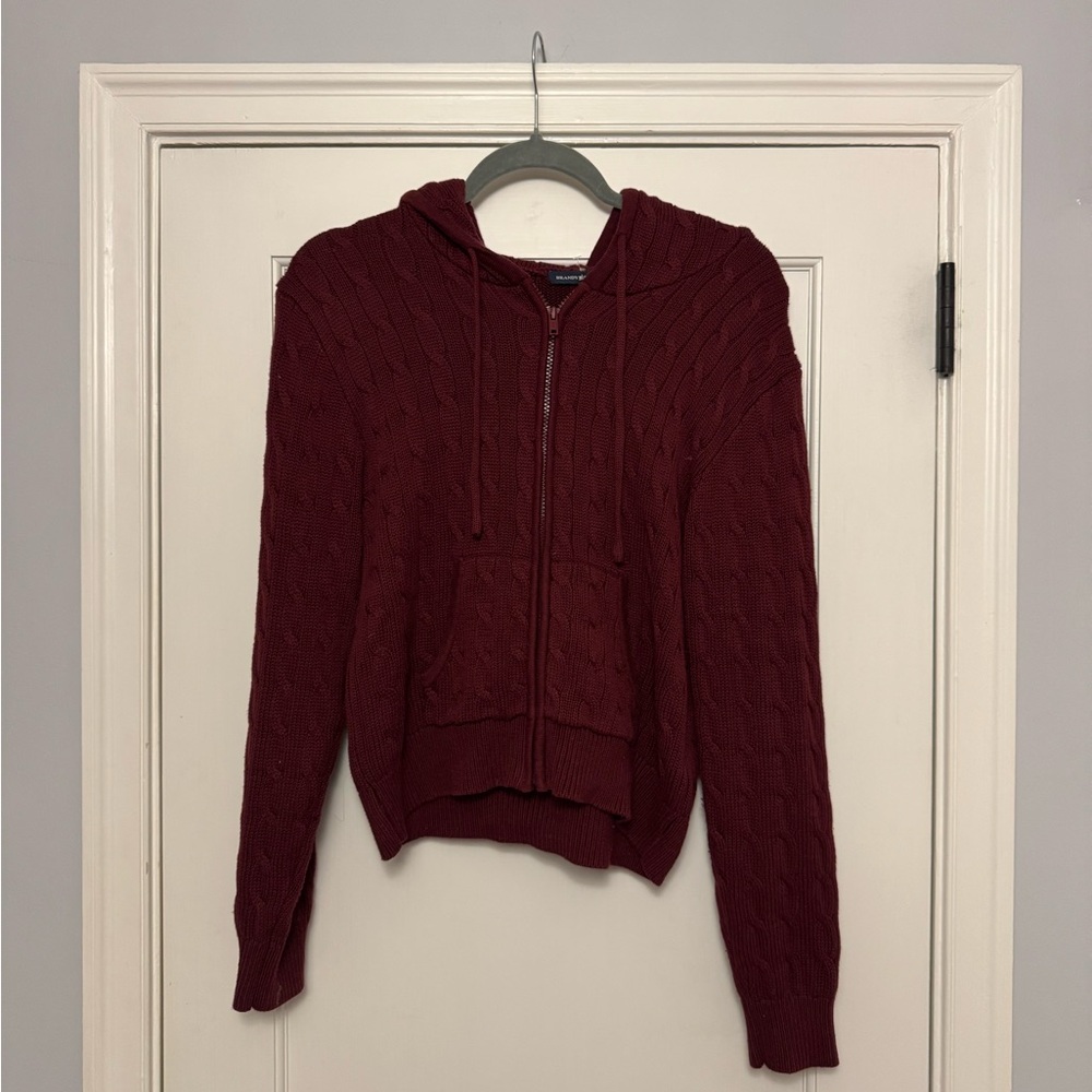 Brandy Melville Burgundy Cable Knit Hoodie